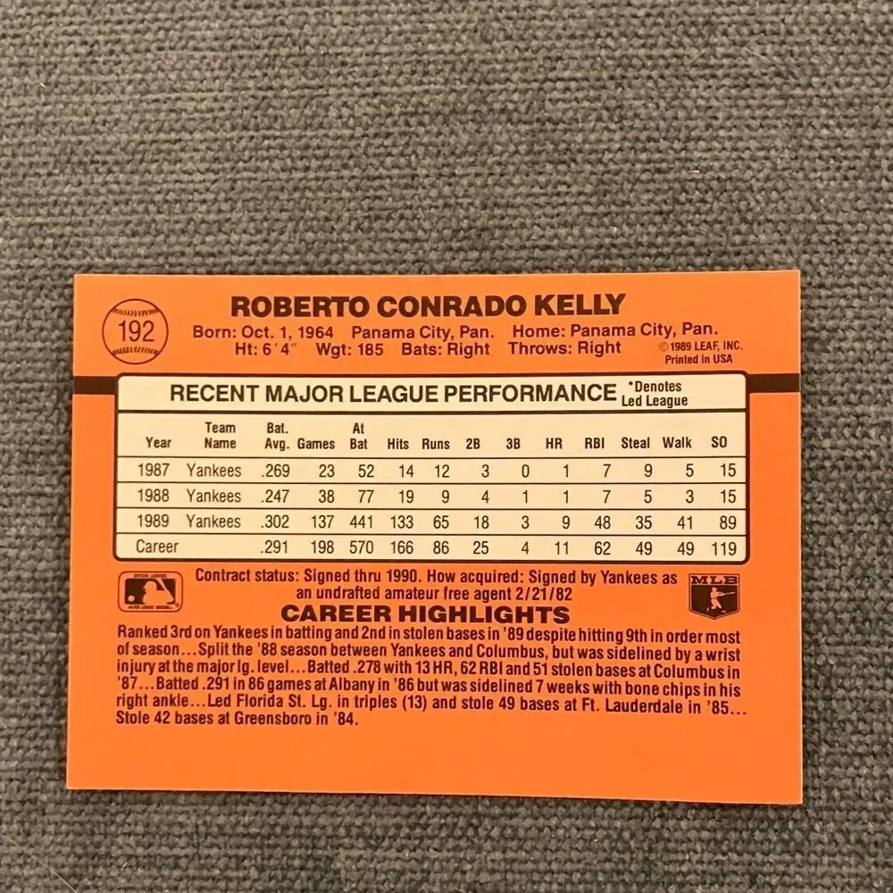 1990 Donruss New York Yankees Baseball Card Trading Card